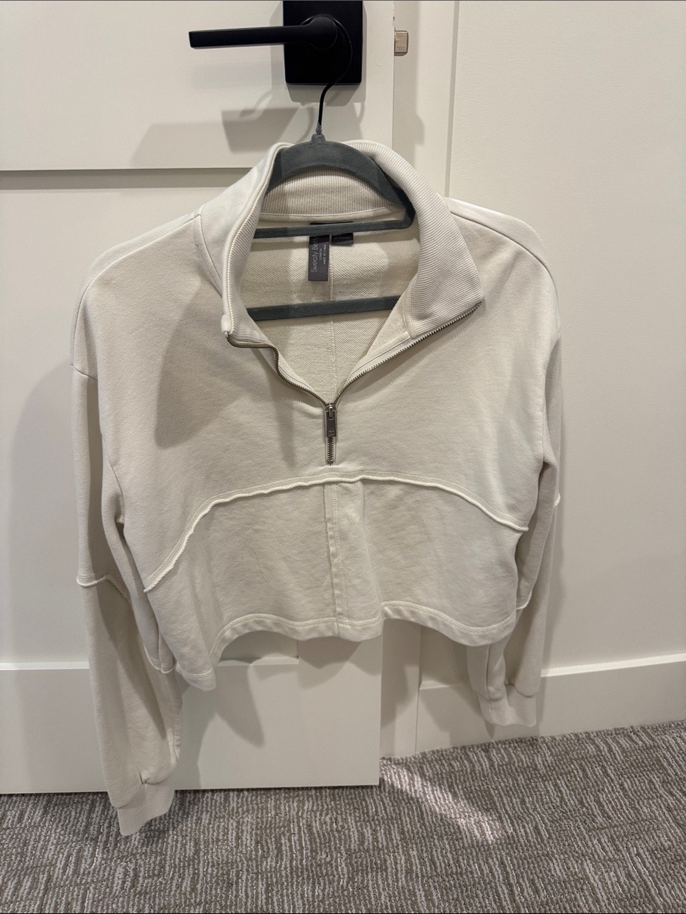 Cropped Quarter-Zip Pullover - Cream